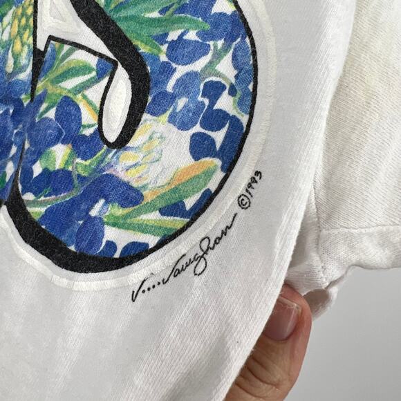 Vtg Texas 1993 White & Blue Floral T-shirt Fruit Of Loom Cotton USA Made Medium - Picture 7 of 12